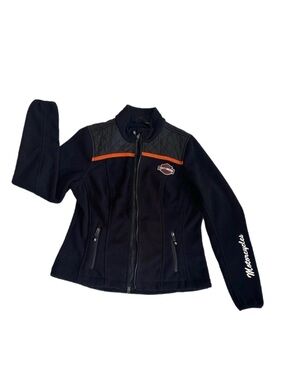 #37 HARLEY-DAVIDSON ~ Black Fleece Jacket Orange Trim Pockets and Quilted Detail